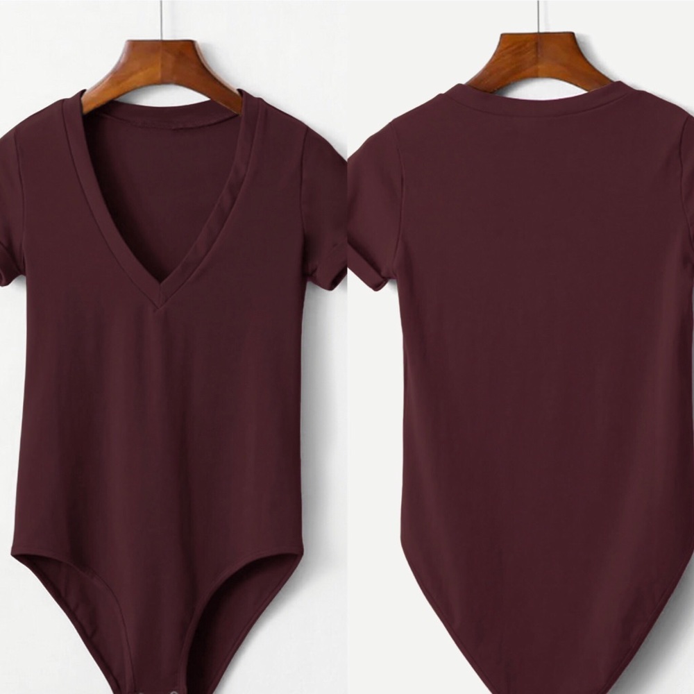 V Neckline Rolled Cuff Bodysuit